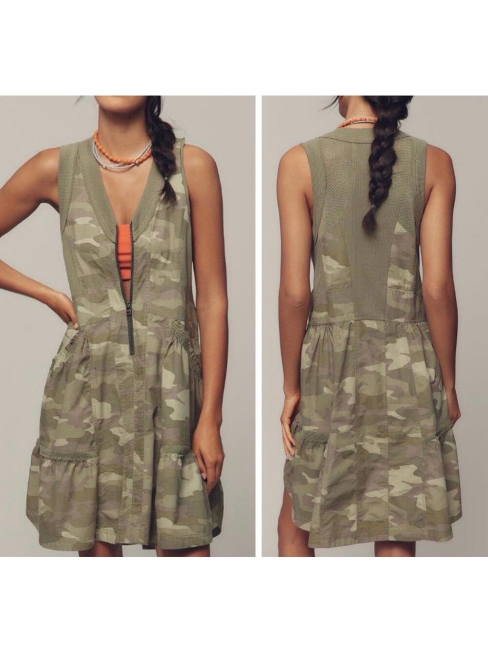 Anthropologie Daily Practice Camo Trek Utility Mini Dress, Size large